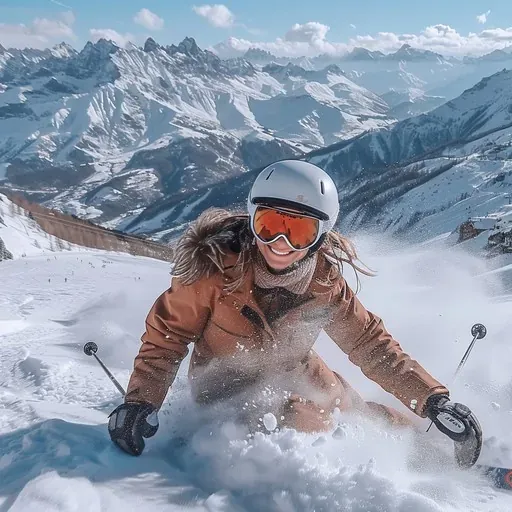 Skier on a groomed piste above Zell am See