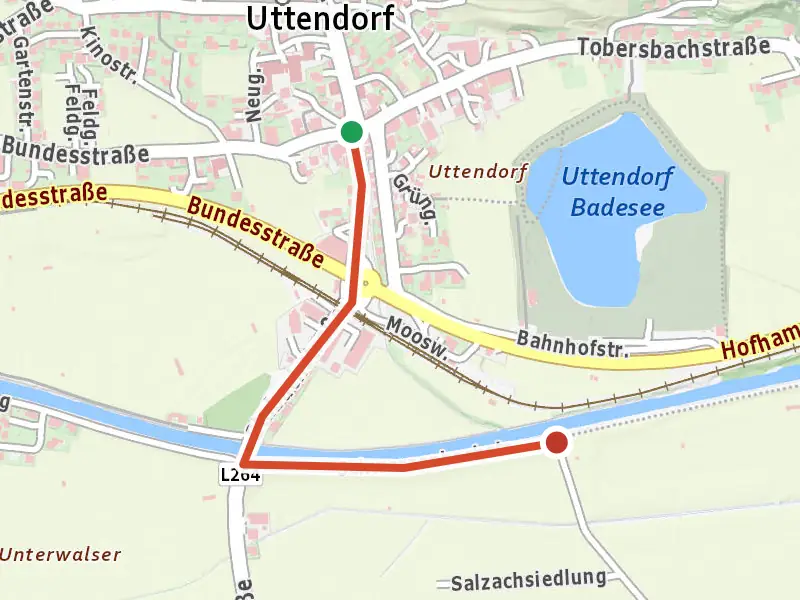 Tauernradweg - Variante Uttendorf-Schwarzenbach drawn on a map of the valley