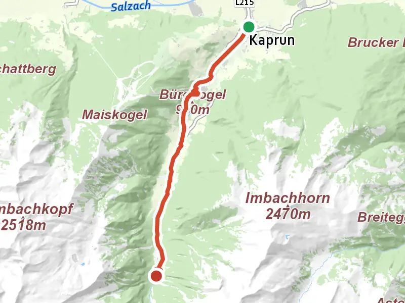 Kesselfall Radweg drawn on a map of the valley