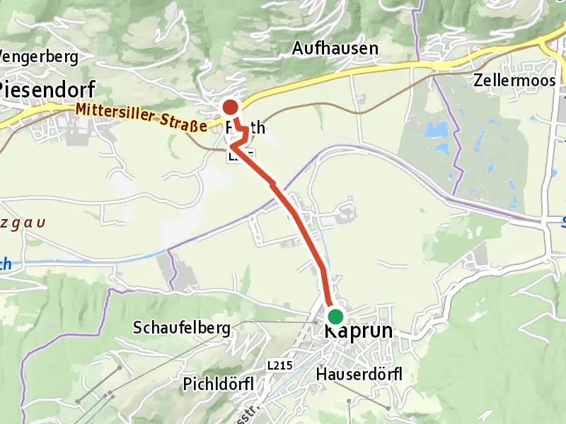 Kaprun-Fürth drawn on a map of the valley