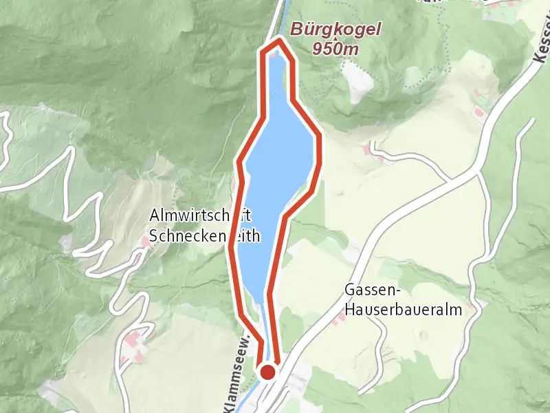 Klammsee-Runde drawn on a map of the valley