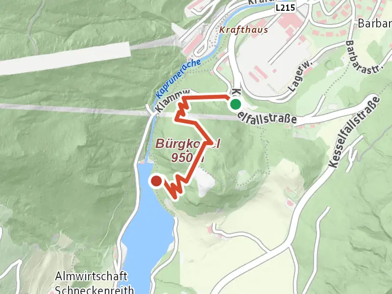 Bürgkogelsteig drawn on a map of the valley