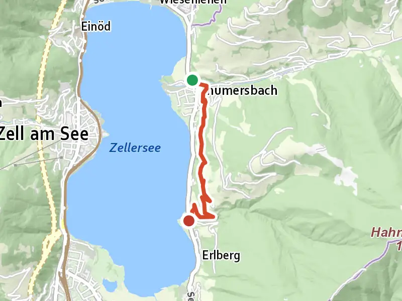 Wanderweg 90 (Höhenpromenade) drawn on a map of the valley