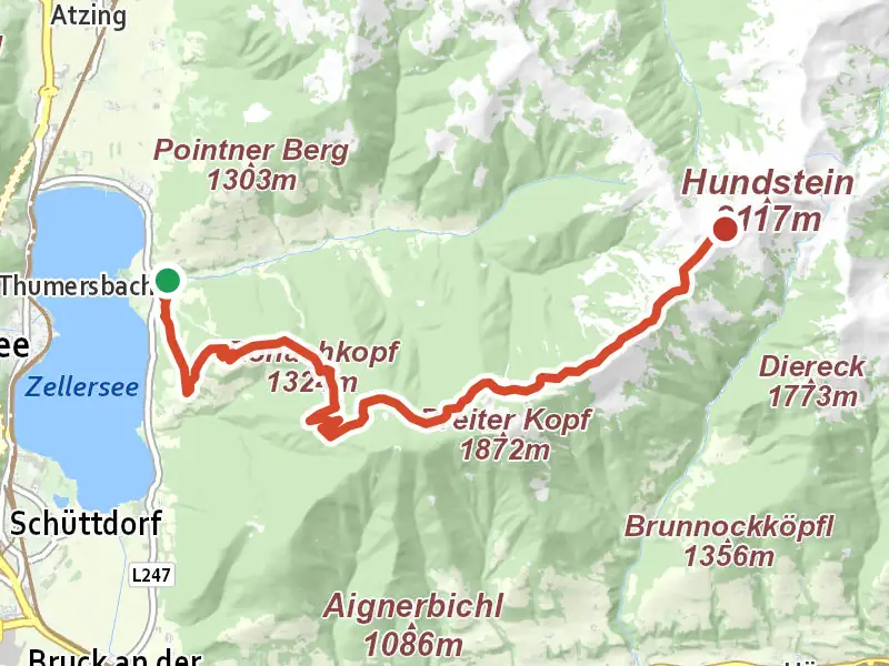 Wanderweg 84 drawn on a map of the valley