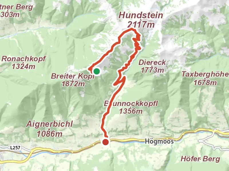 AV Weg 443 drawn on a map of the valley