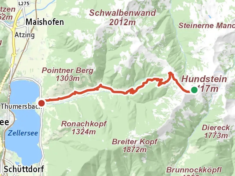 Wanderweg 80 drawn on a map of the valley