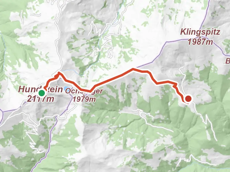 Wanderweg 12 drawn on a map of the valley