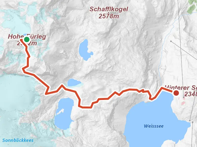 Hiking route 1140769 drawn on a map of the valley