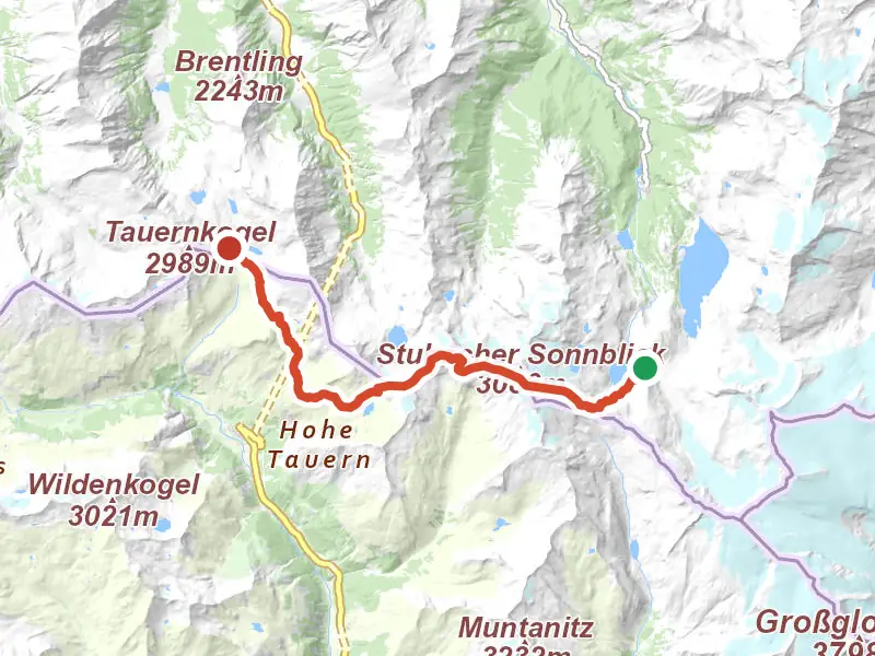 AV Weg 502 drawn on a map of the valley