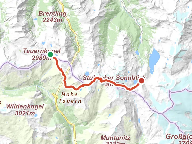 AV Weg 513 (St. Pöltner Ostweg) drawn on a map of the valley