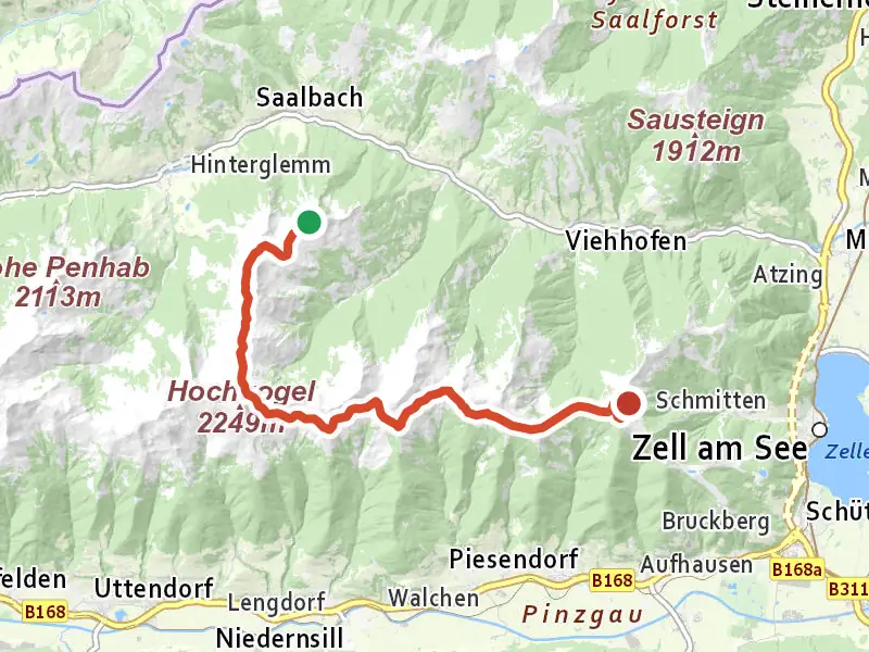 Pinzgauer Spaziergang drawn on a map of the valley