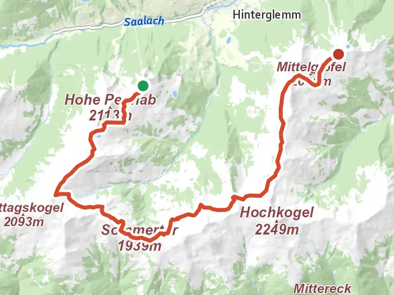 Wandertour Panoramaweg drawn on a map of the valley