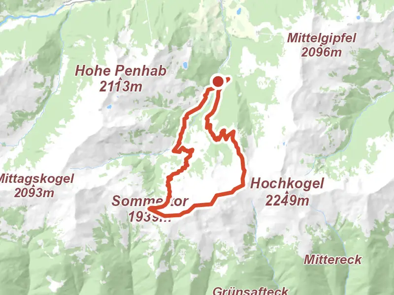 Wandertour Bärensteigkogel drawn on a map of the valley
