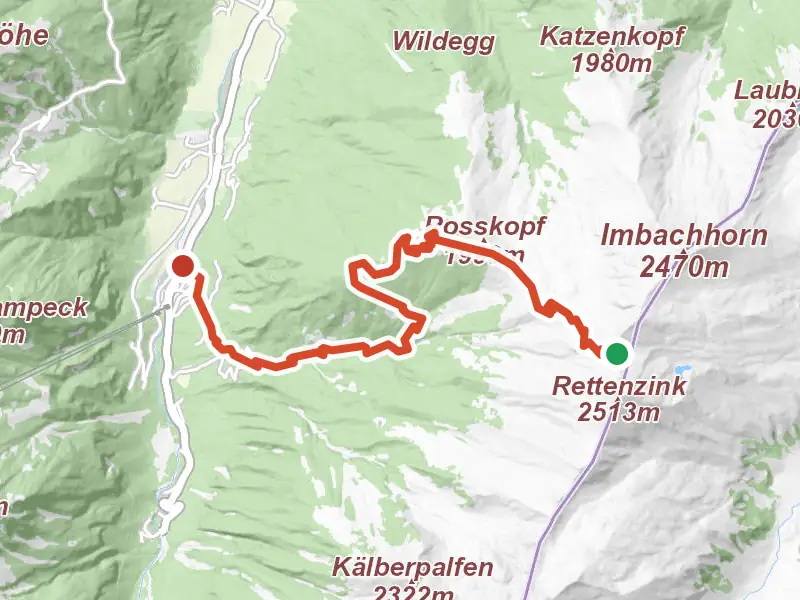 AV Weg 724 drawn on a map of the valley
