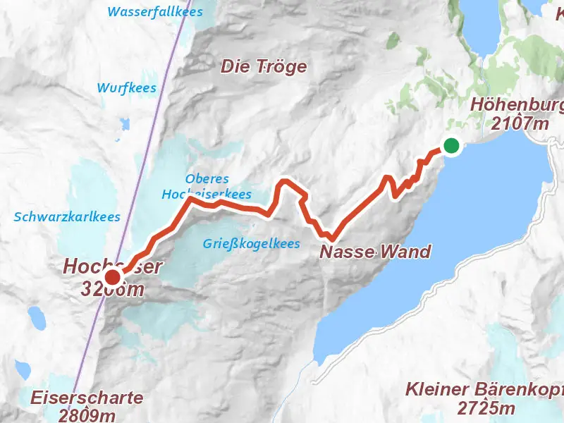 AV Weg 734 drawn on a map of the valley