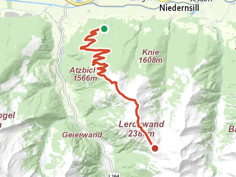 AV Weg 721 (Uttendorf-Scheidegg-Lärchwand) drawn on a map of the valley
