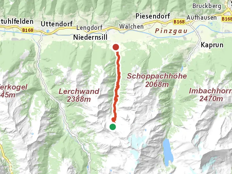 AV Weg 722 drawn on a map of the valley