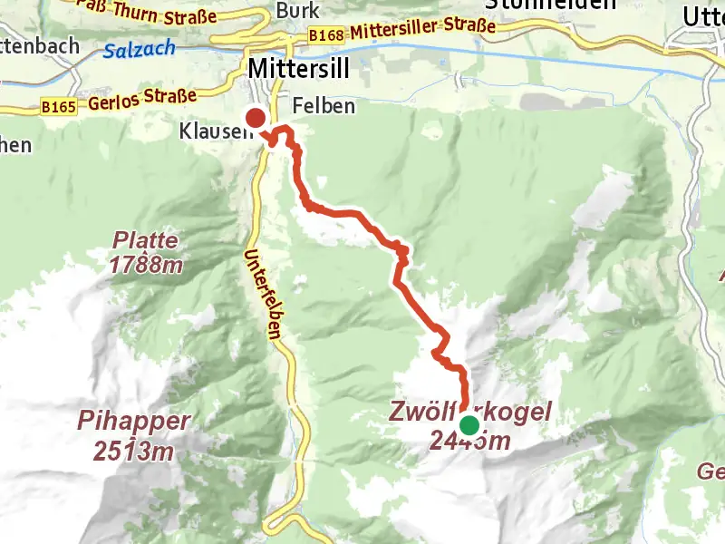AV Weg 530 drawn on a map of the valley