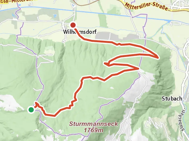 AV Weg 531 (Stuhlfelden - Scheibelberg) drawn on a map of the valley