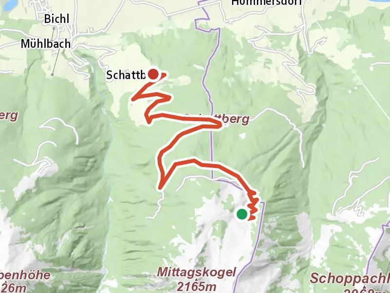 Grünalm (Forstweg) drawn on a map of the valley