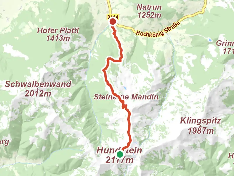 AV Weg 445 drawn on a map of the valley
