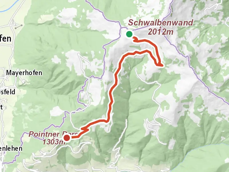Wanderweg 83 drawn on a map of the valley