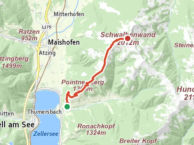 Wanderweg 82 drawn on a map of the valley