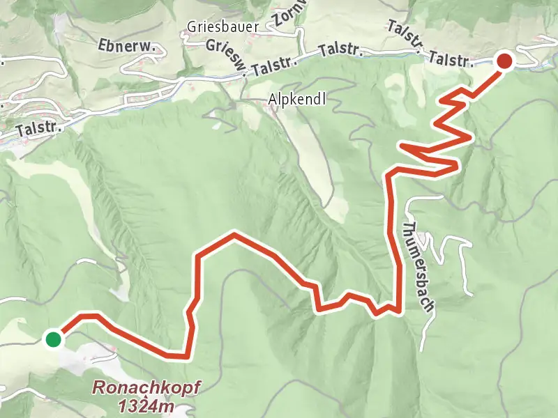Wandrweg 85 drawn on a map of the valley