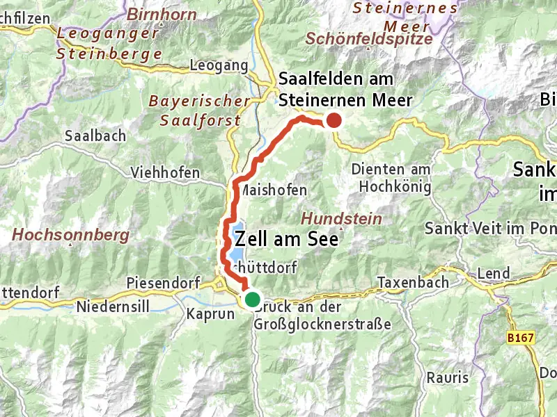Pinzgauer Marienweg (Der am See) drawn on a map of the valley