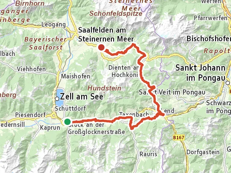 Pinzgauer Marienweg (Der Klassische II.) drawn on a map of the valley
