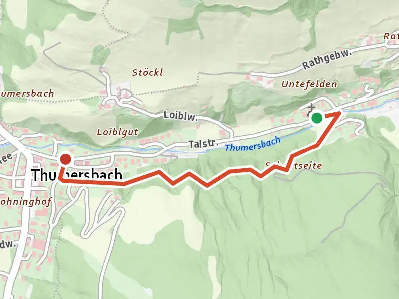 Wanderweg 91 (Waldpromenade) drawn on a map of the valley