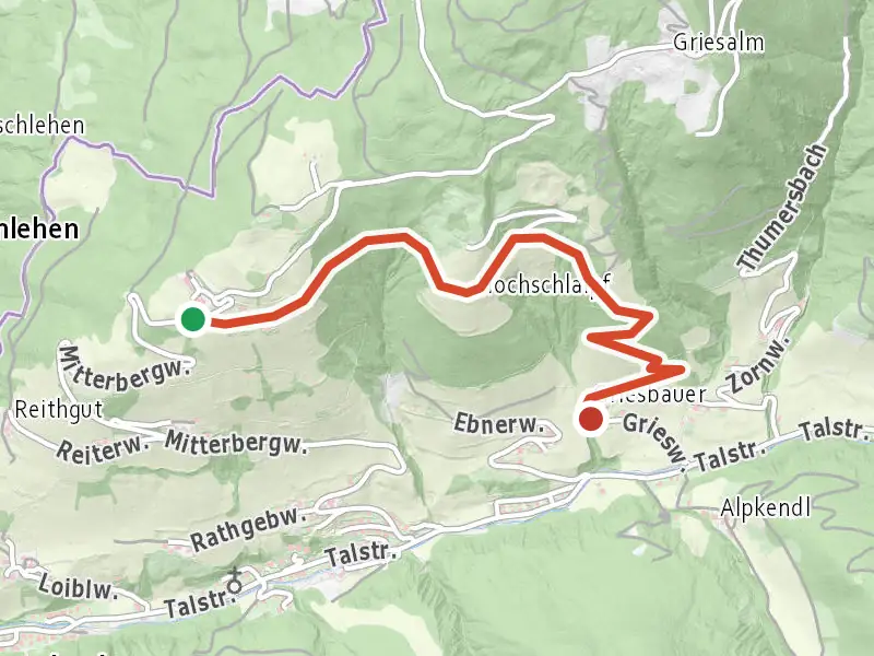 Wanderweg 86 drawn on a map of the valley