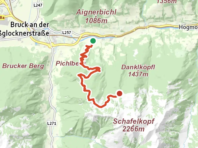 AV Weg 736 drawn on a map of the valley
