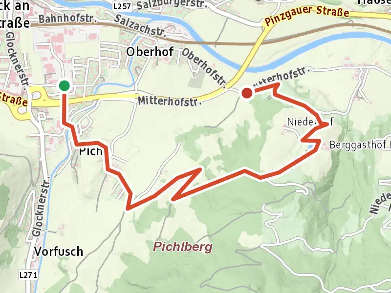 Wanderweg 11 drawn on a map of the valley