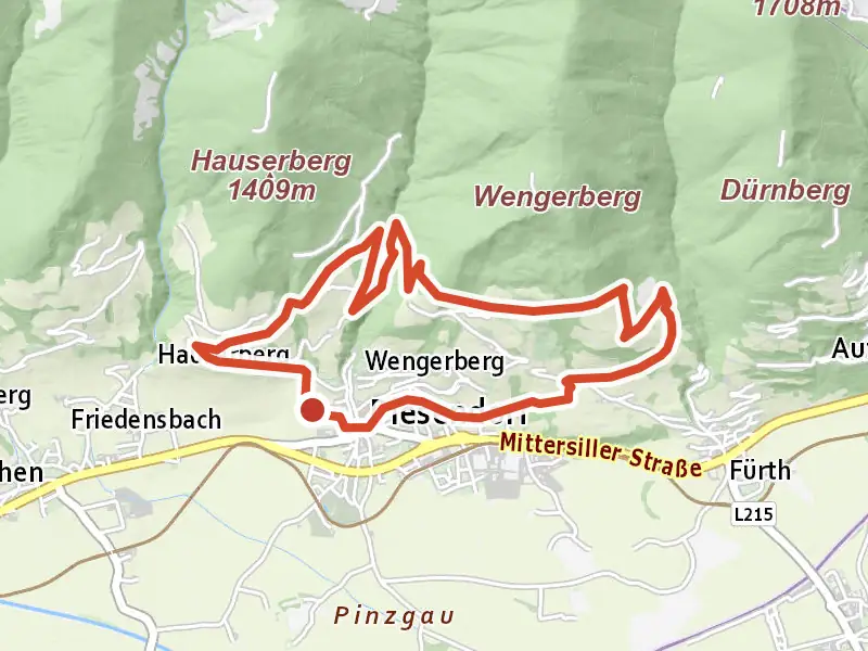 Panoramaweg drawn on a map of the valley