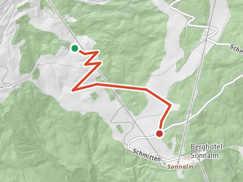 Hiking route 7393181 drawn on a map of the valley