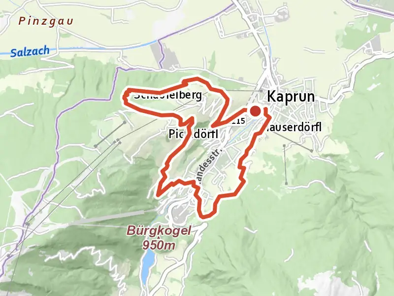 Around Kaprun drawn on a map of the valley