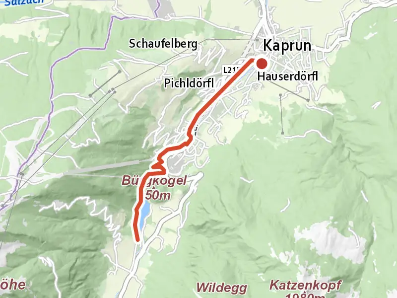 Klamm-Lauf drawn on a map of the valley