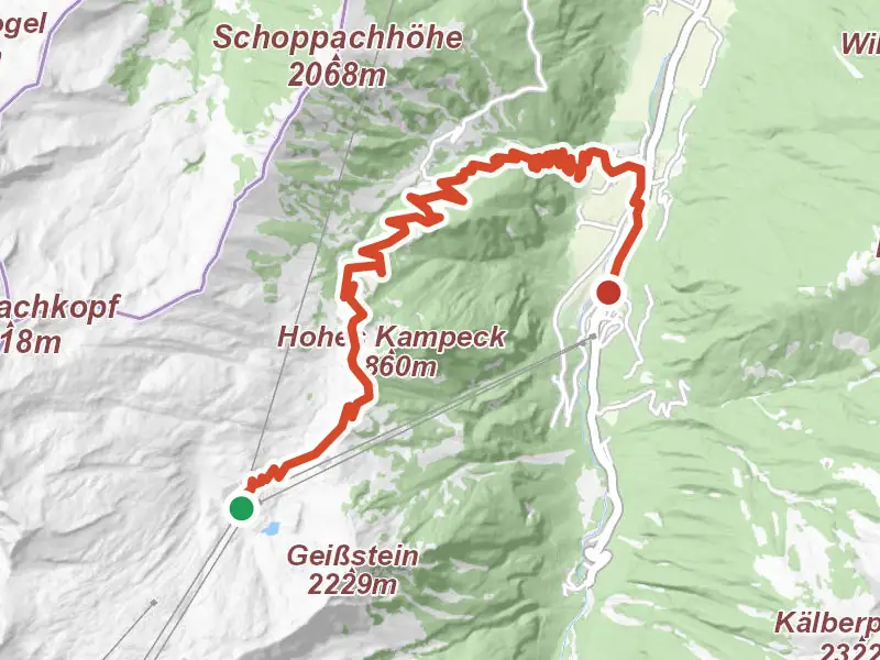Wüstlau Trail drawn on a map of the valley