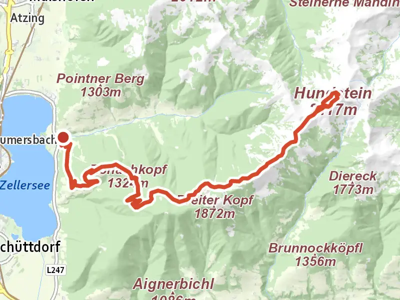 Thumersbach - Hundstein drawn on a map of the valley