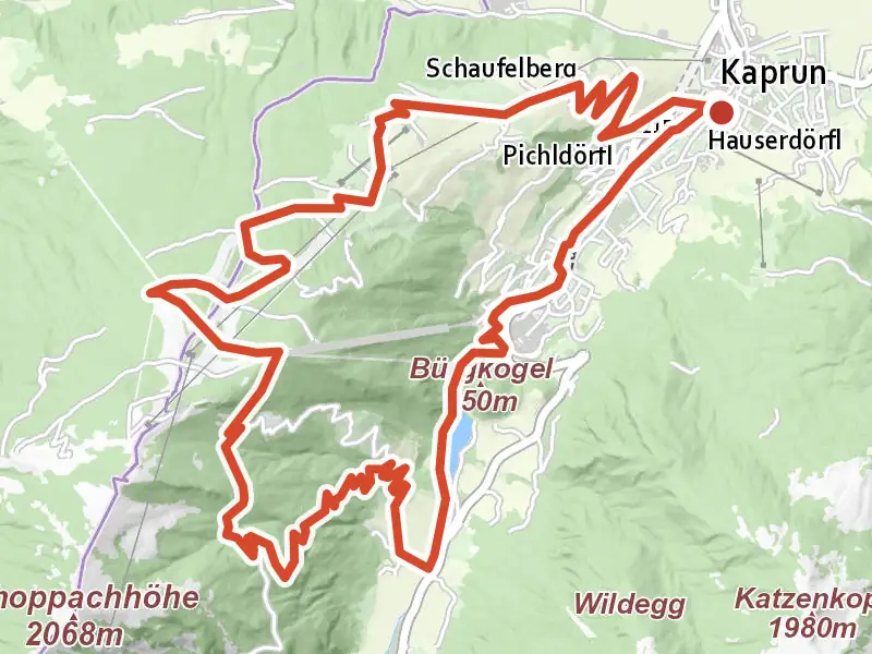 Maiskogel-Bachlertrail-Tauernradweg drawn on a map of the valley