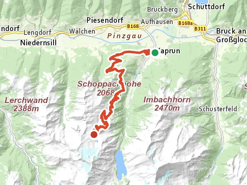 Kitzsteinhorn drawn on a map of the valley
