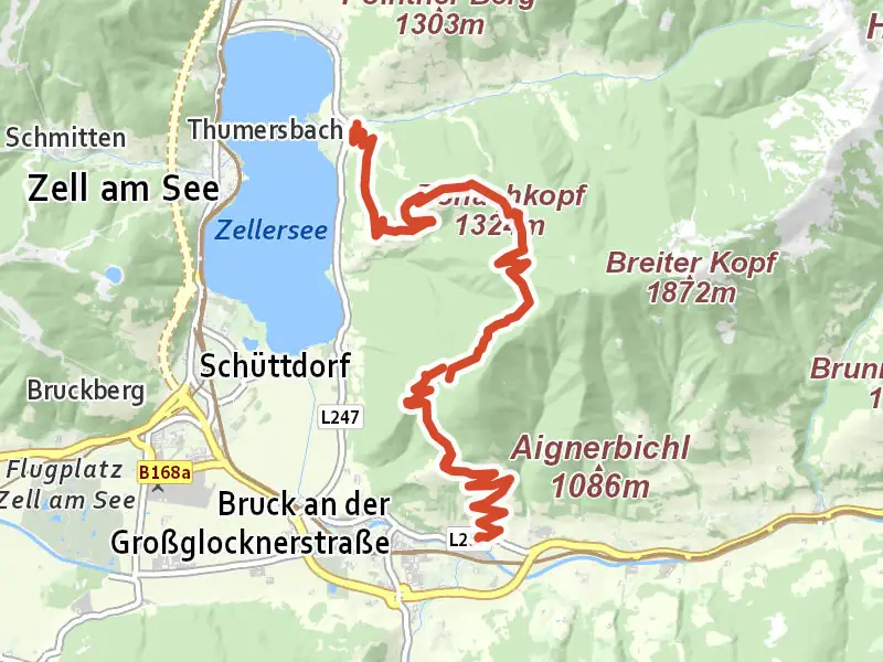 Erlhofplatten-Tour drawn on a map of the valley