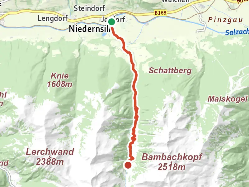 Schaunbergalm Mühlbachtal drawn on a map of the valley