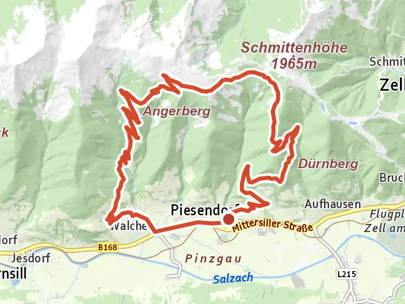 Hochsonnbergalm-Pinzgauerhütte drawn on a map of the valley