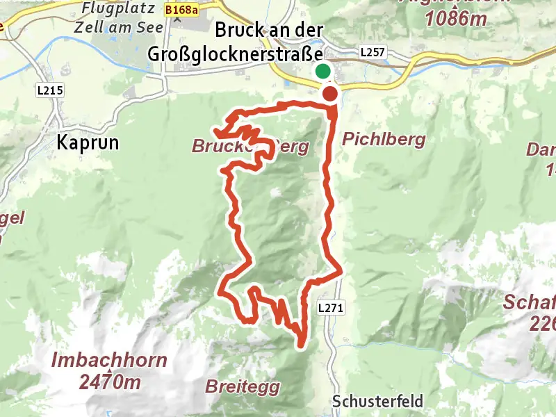 Brucker Berg Seeblickrunde drawn on a map of the valley